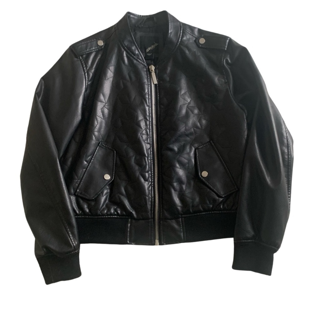 COLLECTION B | Womens Size Large Black Faux Leather Motorcycle Bomber Jacket
